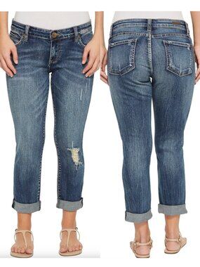 KUT FROM THE KLOTH KFTK Catherine Boyfriend Jeans Dark ? Distressed Ripped Rip 6